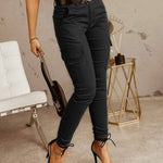 European And American Women's Trousers, Low-waisted Buttons, Solid Color Pockets