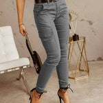 European And American Women's Trousers, Low-waisted Buttons, Solid Color Pockets